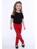 Girls\' trousers with flat studs, red NDZ310 - Online store - Boutique